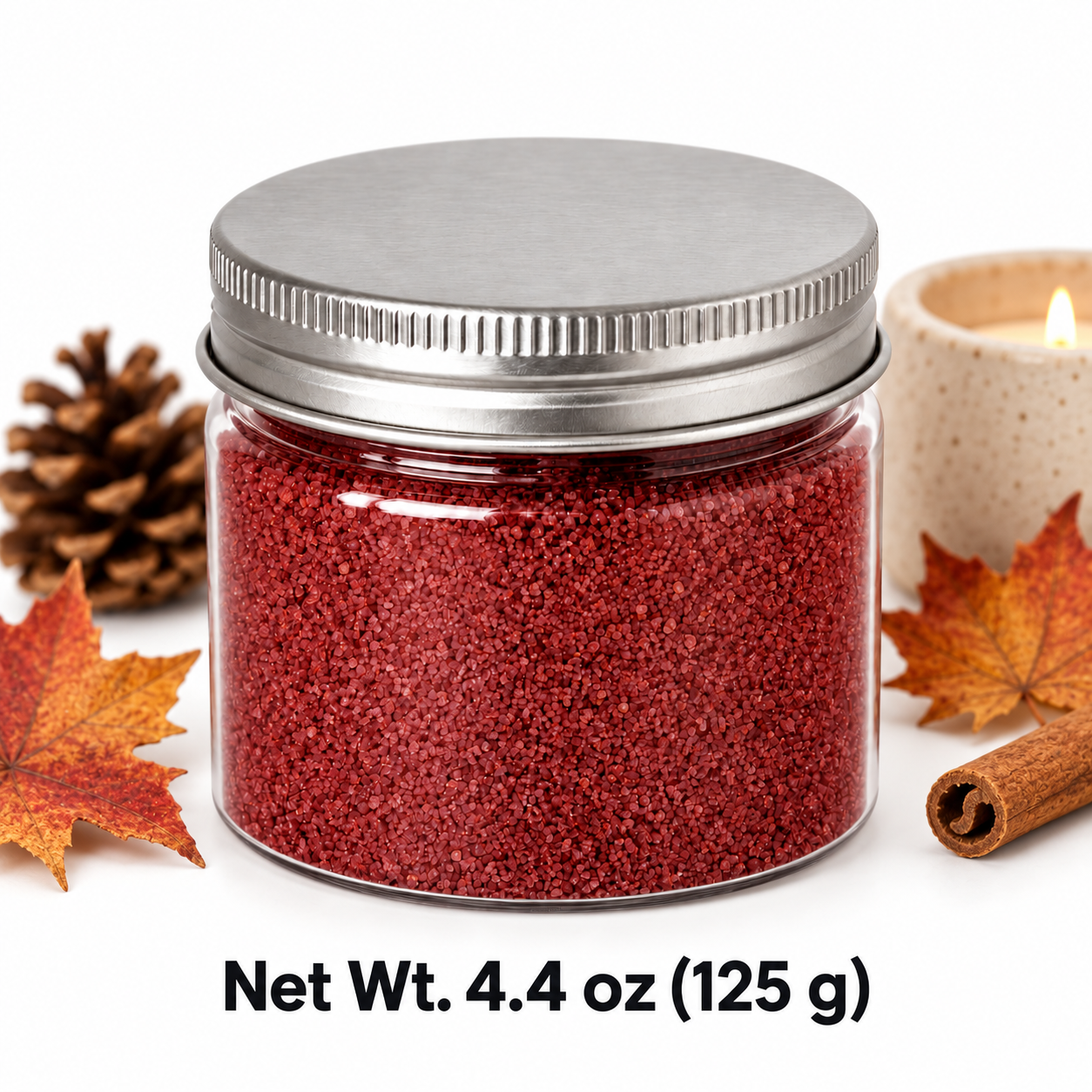 Clear jar of Wild Berry quartz sand